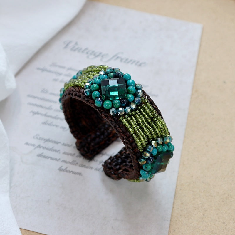 Wholesale handmade Bohemian ethnic woven natural stone bracelet